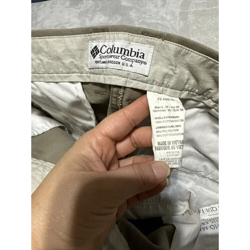 Columbia Sportswear Men's 36 x 34 Khaki Hiking Cargo Utility Work Pants